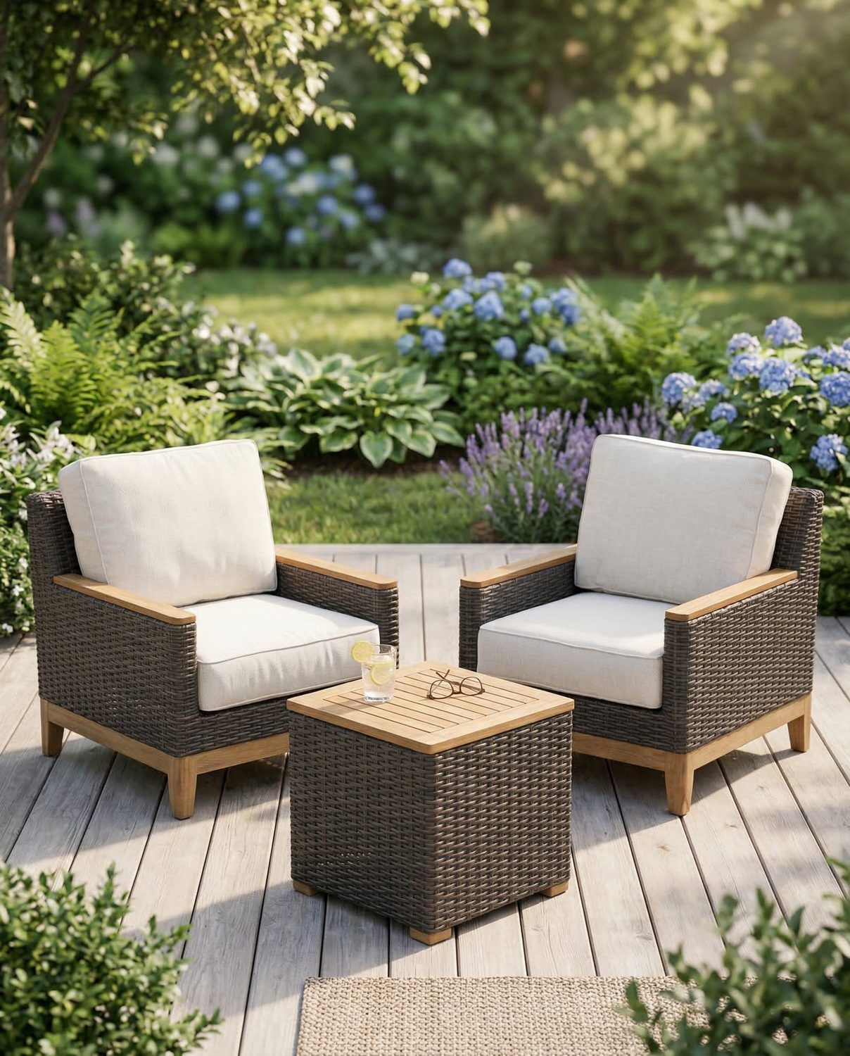The Boca Ottoman Grey Wicker, at home