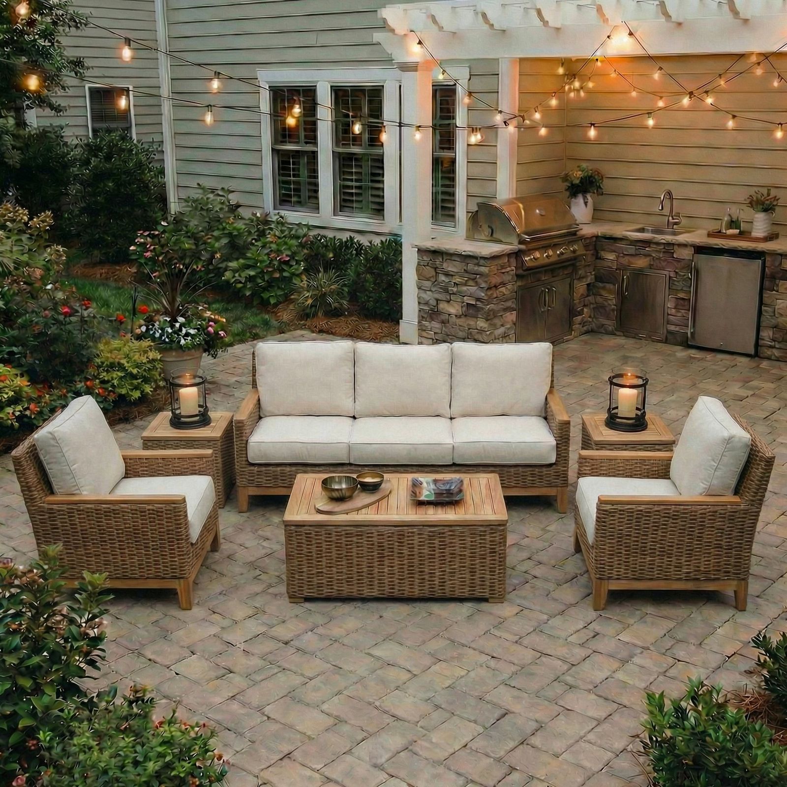 The Boca Sofa Grey Wicker, at home